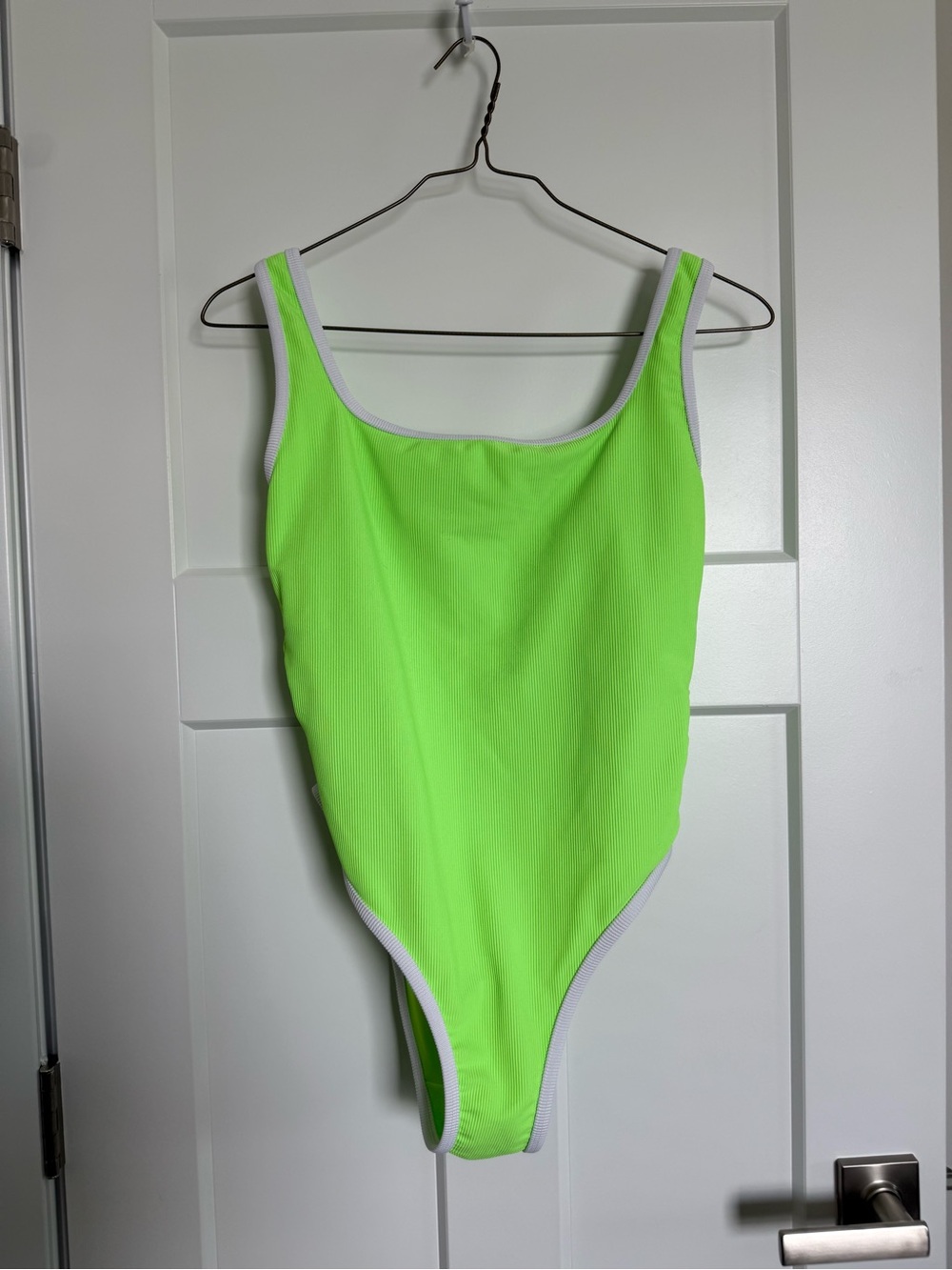 LainSnow Neon Lime One-Piece Swimsuit with White Trim made in USA